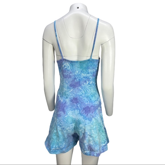 VTG 90's Purple/Blue/Green Tie Dye Spaghetti Strap Next Exit Romper Sm - Picture 6 of 10